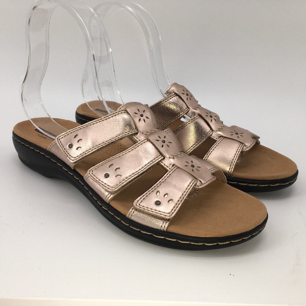 Clarks Leisa Spring Rose Gold Sandals Womens 12N Comfort Metallic Strappy Sandal